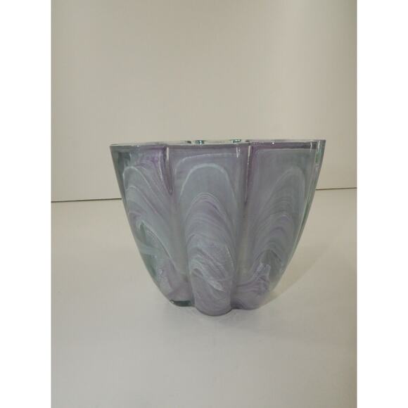 Hand Blown Purple Swirl Ecoglass Glass Candle Holder Bowl Recycled Made In Spain - Picture 5 of 10